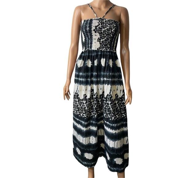 Club Collection maxi dress  black & white Maxin Tie dyed Halter strap dress MD - Picture 3 of 10